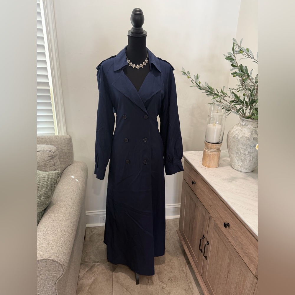 NWT Riva Navy Blue Double-Breasted Trench Dress Coat
